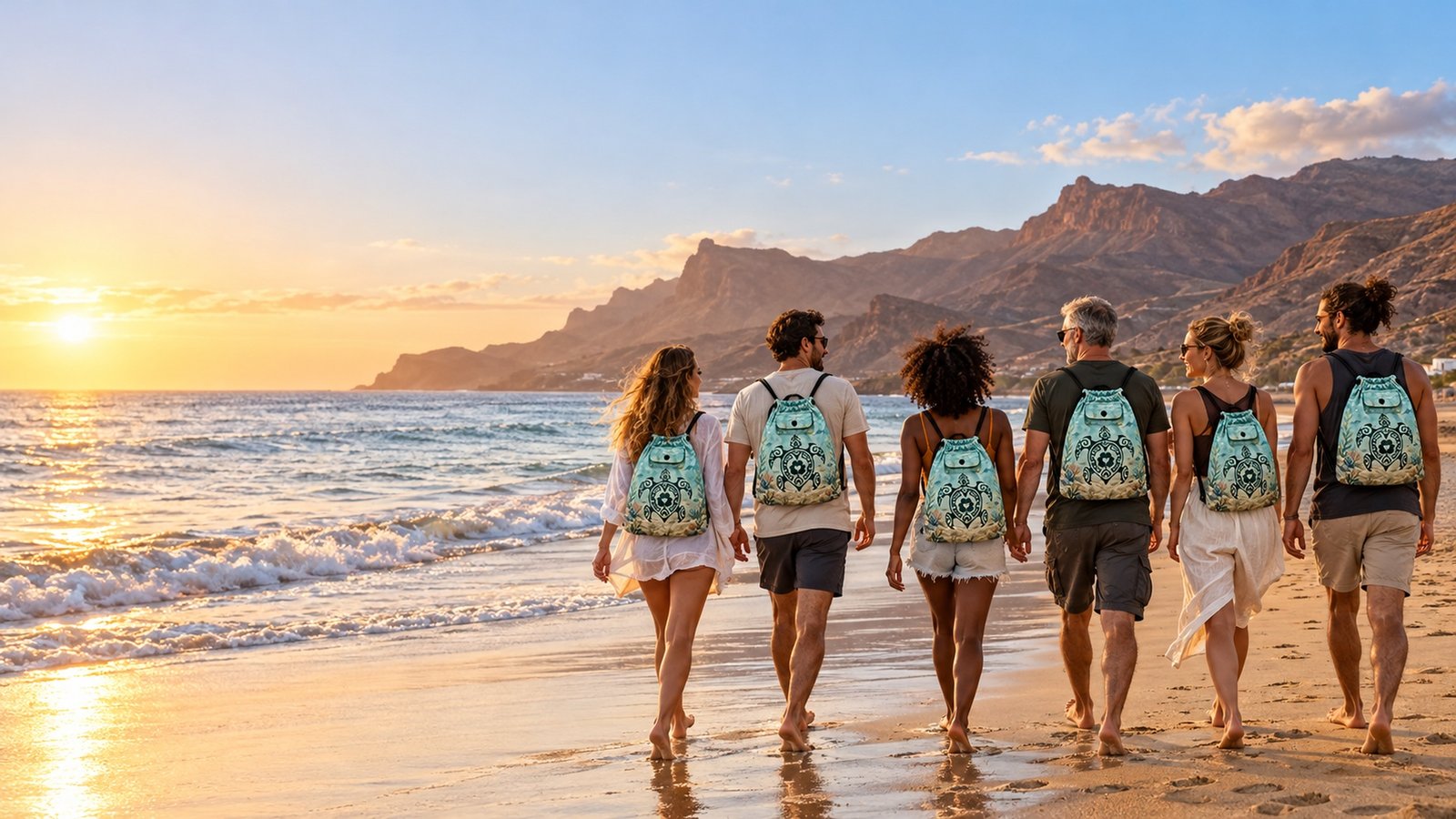Un grupo recogiendo residuos en la playa con las bolsas de GreenLovi